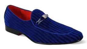 Mens Bright Royal Blue Striped Velvet Smoker Loafers After Midnight 6946