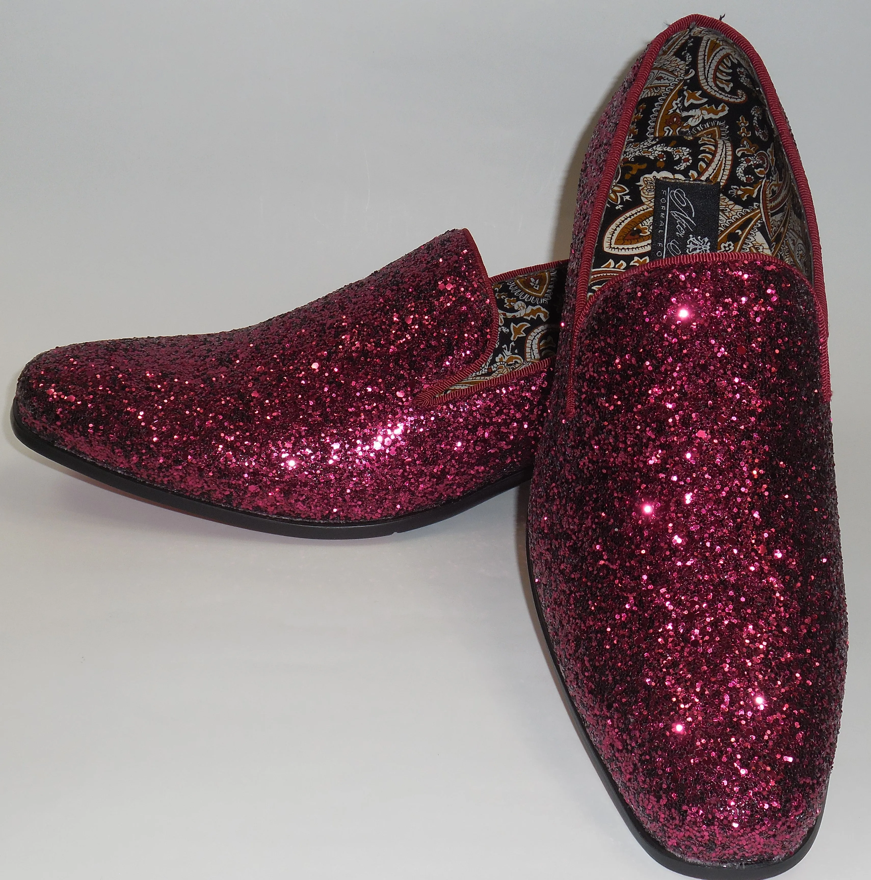 Mens Burgundy Glitter Formal Slip On Dress Loafers After Midnight 6683 S
