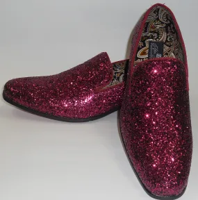 Mens Burgundy Glitter Formal Slip On Dress Loafers After Midnight 6683 S