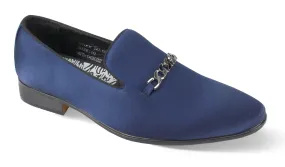 Mens Rich Navy Blue Satin Textile Loafers Dress Shoes After Midnight 6978