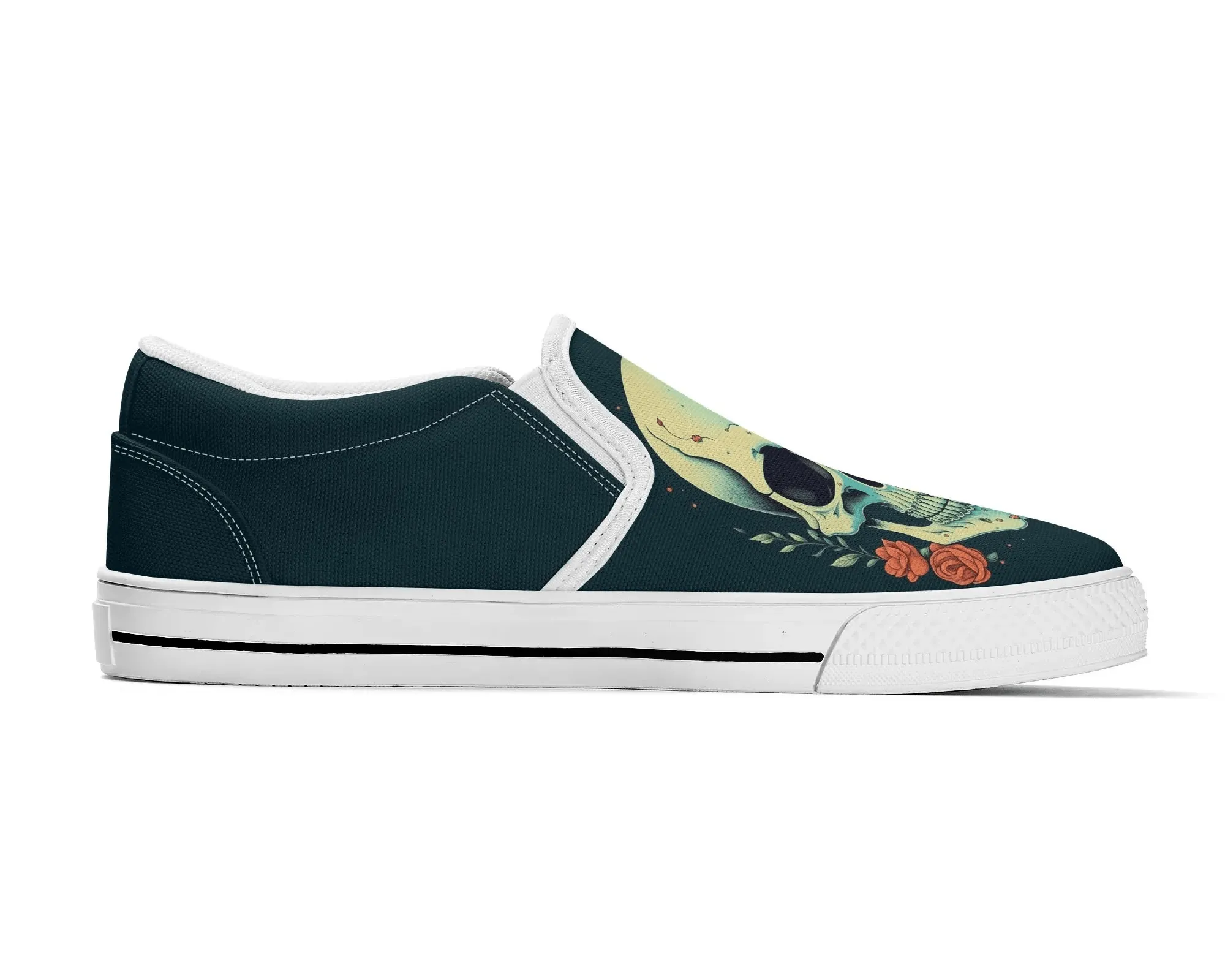 Minty Skull Slip Ons
