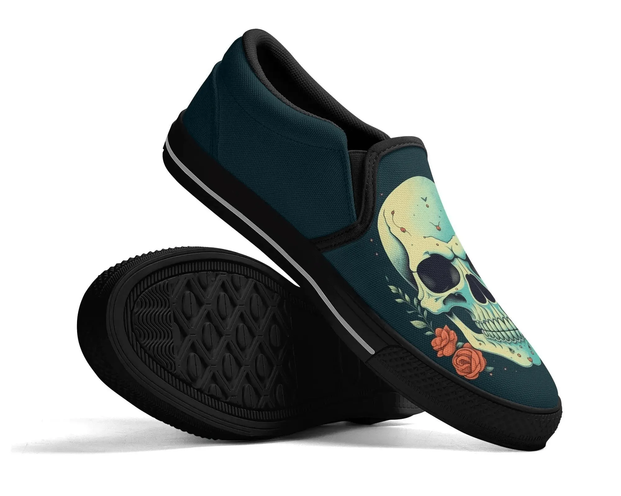Minty Skull Slip Ons
