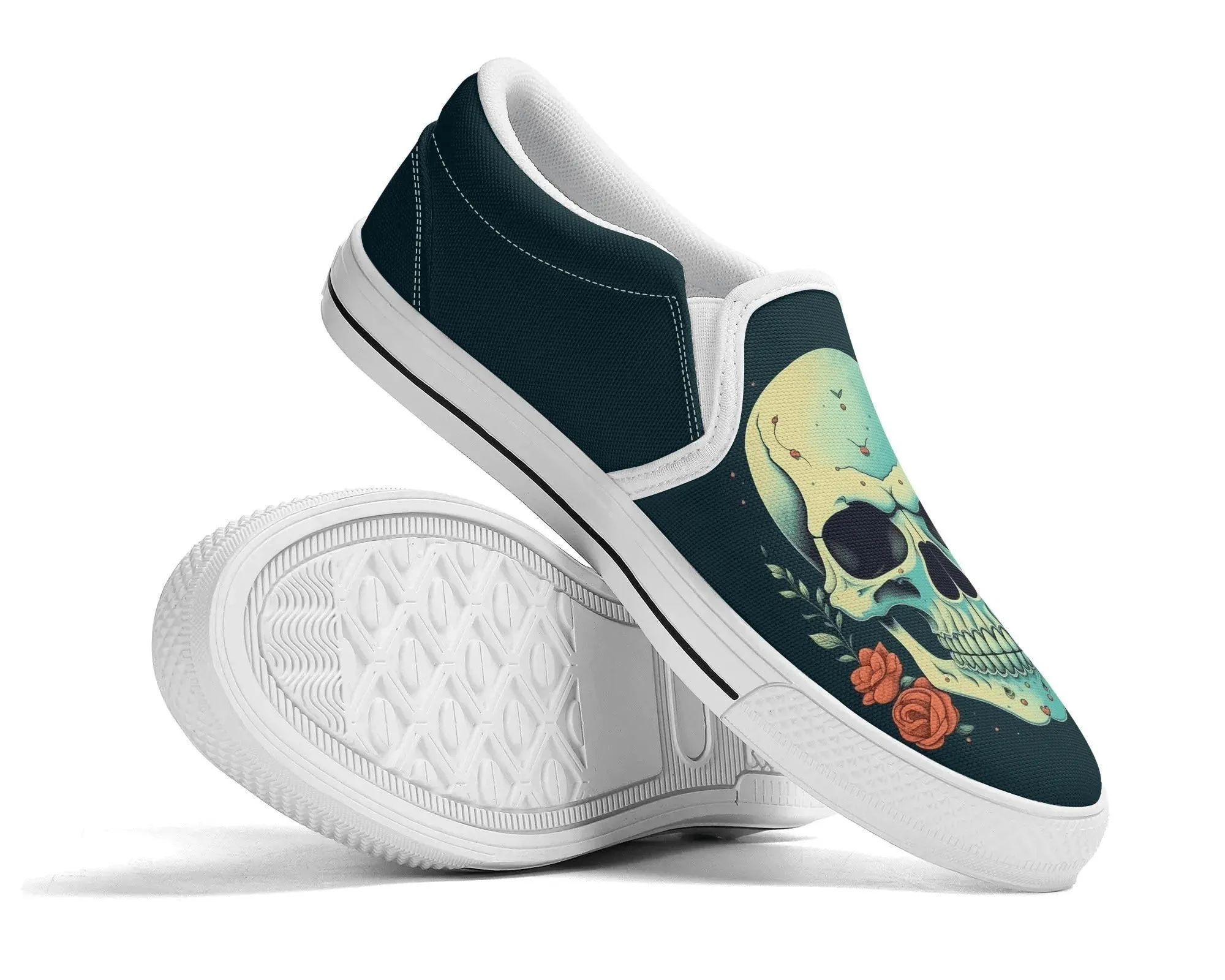Minty Skull Slip Ons