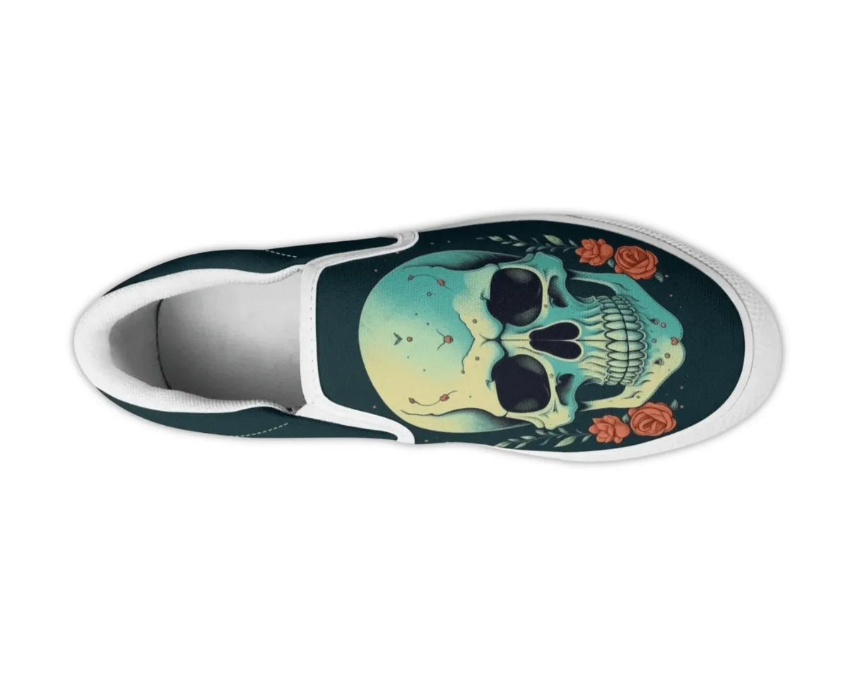 Minty Skull Slip Ons