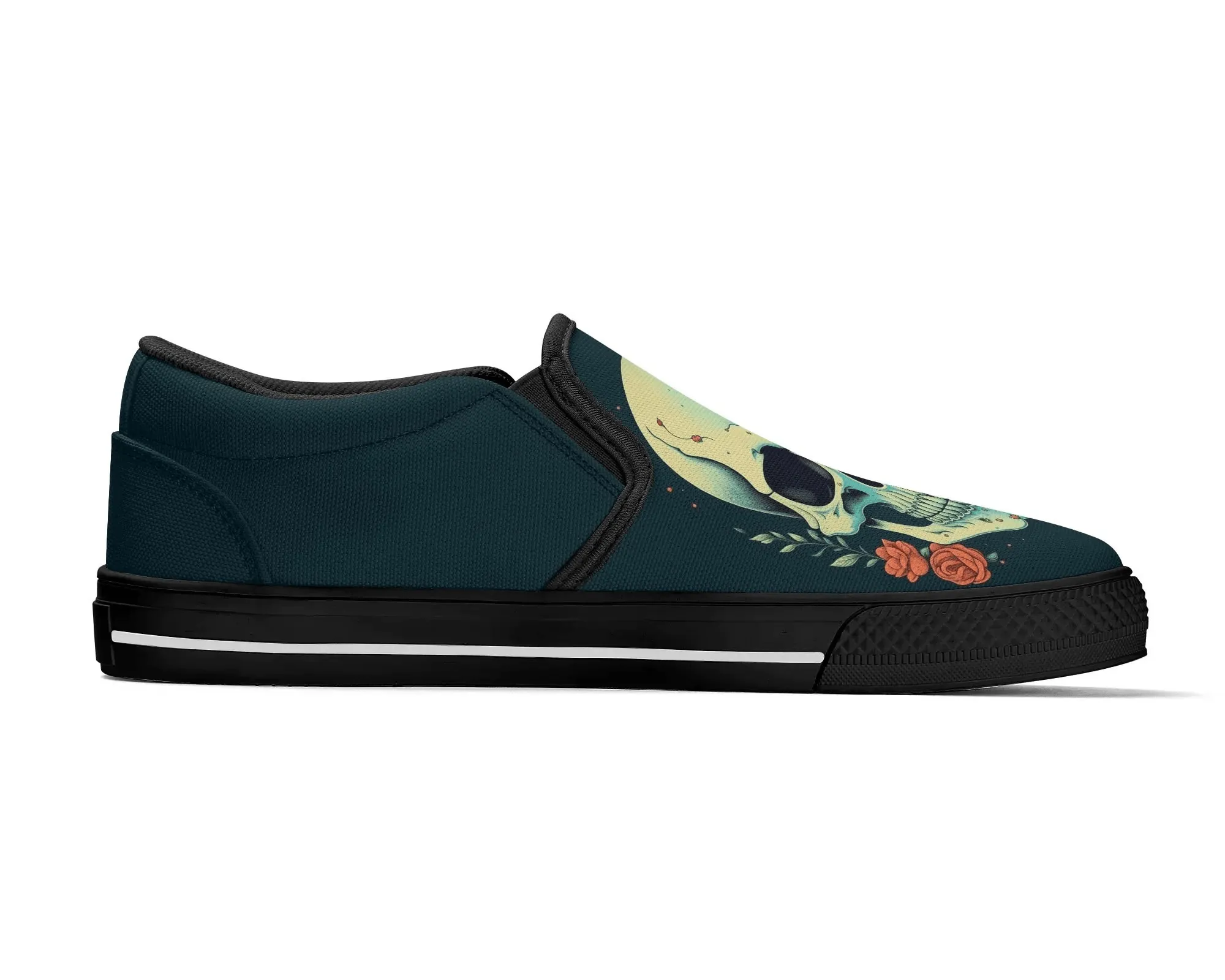 Minty Skull Slip Ons