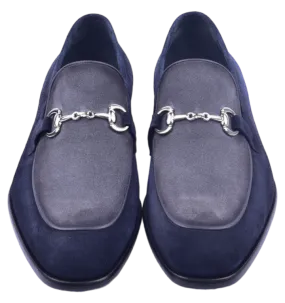 Navy/Grey Suede Corrente Men's Dress Casual Shoes Bit Buckle loafer-6376S