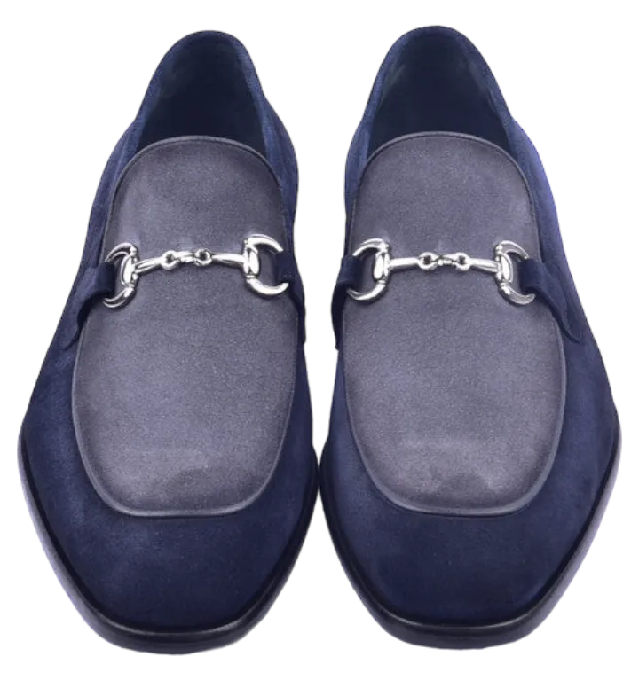 Navy/Grey Suede Corrente Men's Dress Casual Shoes Bit Buckle loafer-6376S