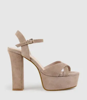 RAMONA125 Inverted Crossover Platform Sandal in Nude Suede