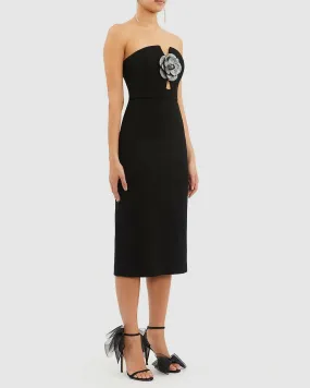 Rebecca Vallance Yvonne Rhinestone Flower Midi Dress