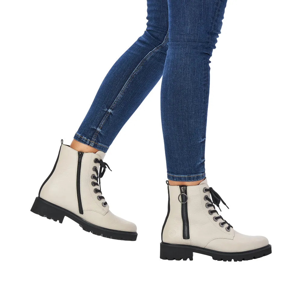 Remonte D8671-81 Ladies White Leather Zip & Lace Ankle Boots