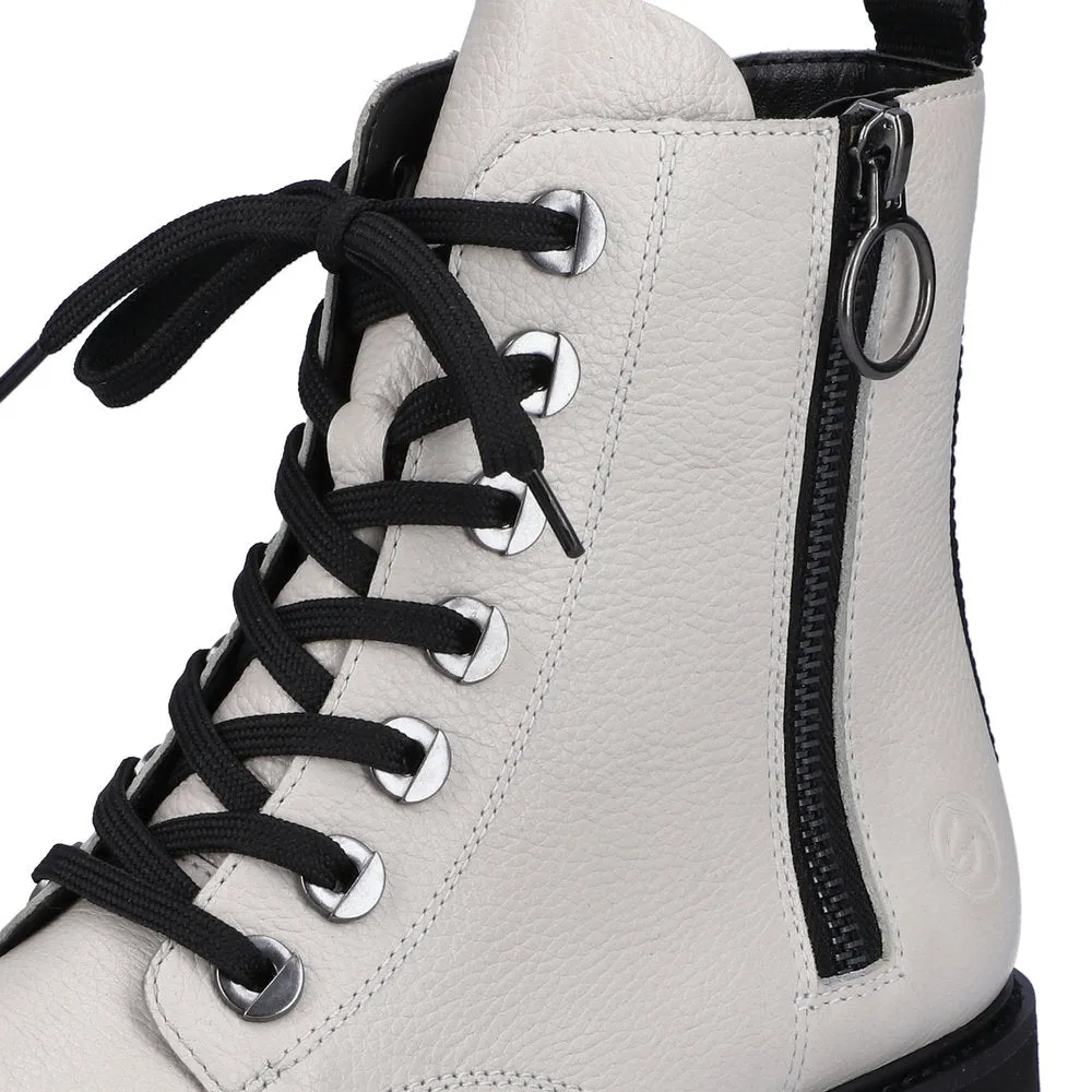 Remonte D8671-81 Ladies White Leather Zip & Lace Ankle Boots