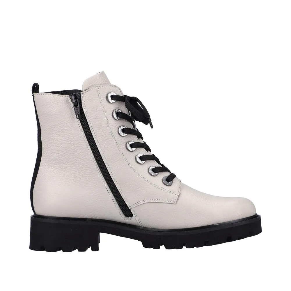 Remonte D8671-81 Ladies White Leather Zip & Lace Ankle Boots