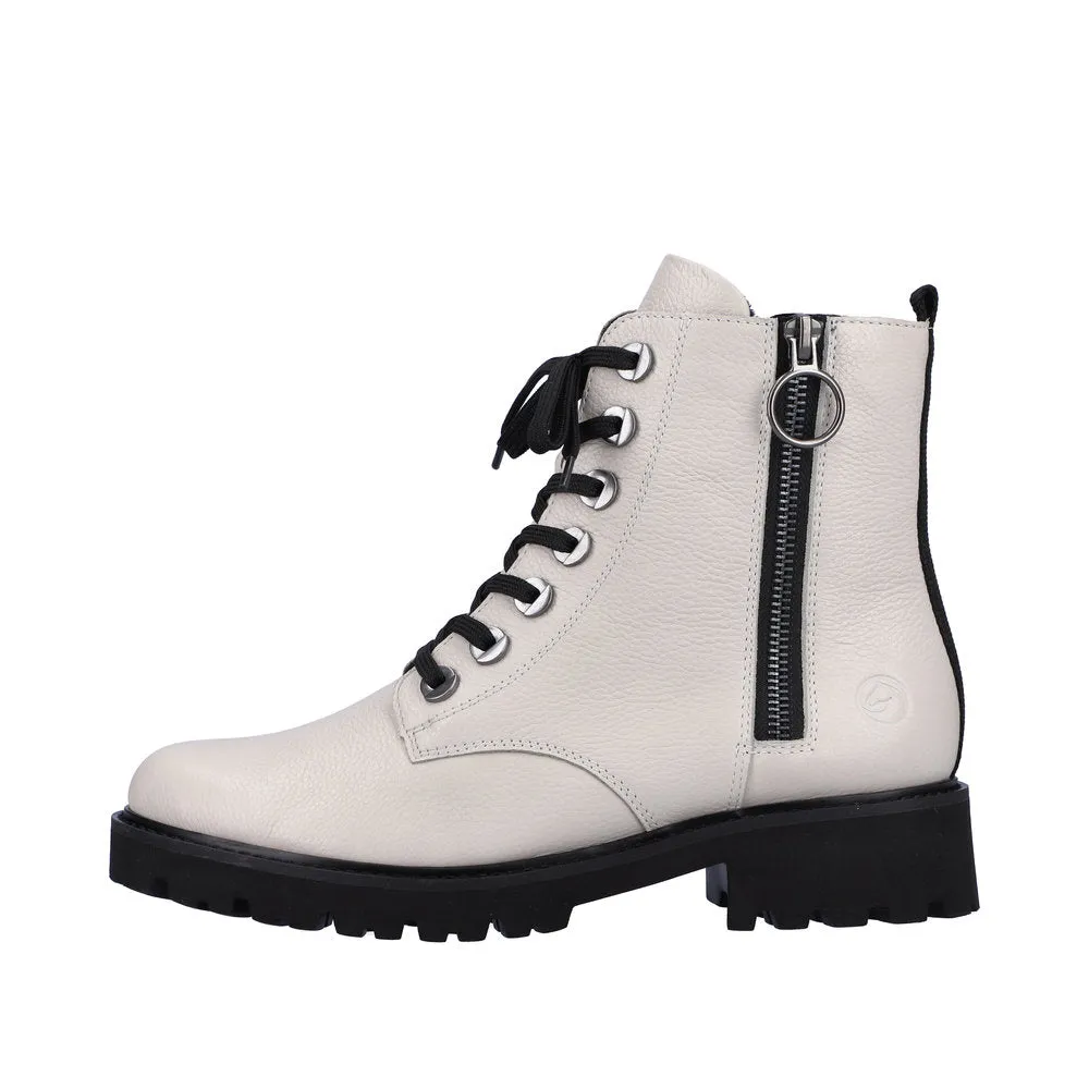 Remonte D8671-81 Ladies White Leather Zip & Lace Ankle Boots