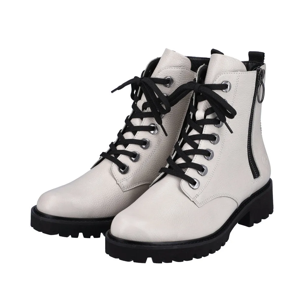 Remonte D8671-81 Ladies White Leather Zip & Lace Ankle Boots