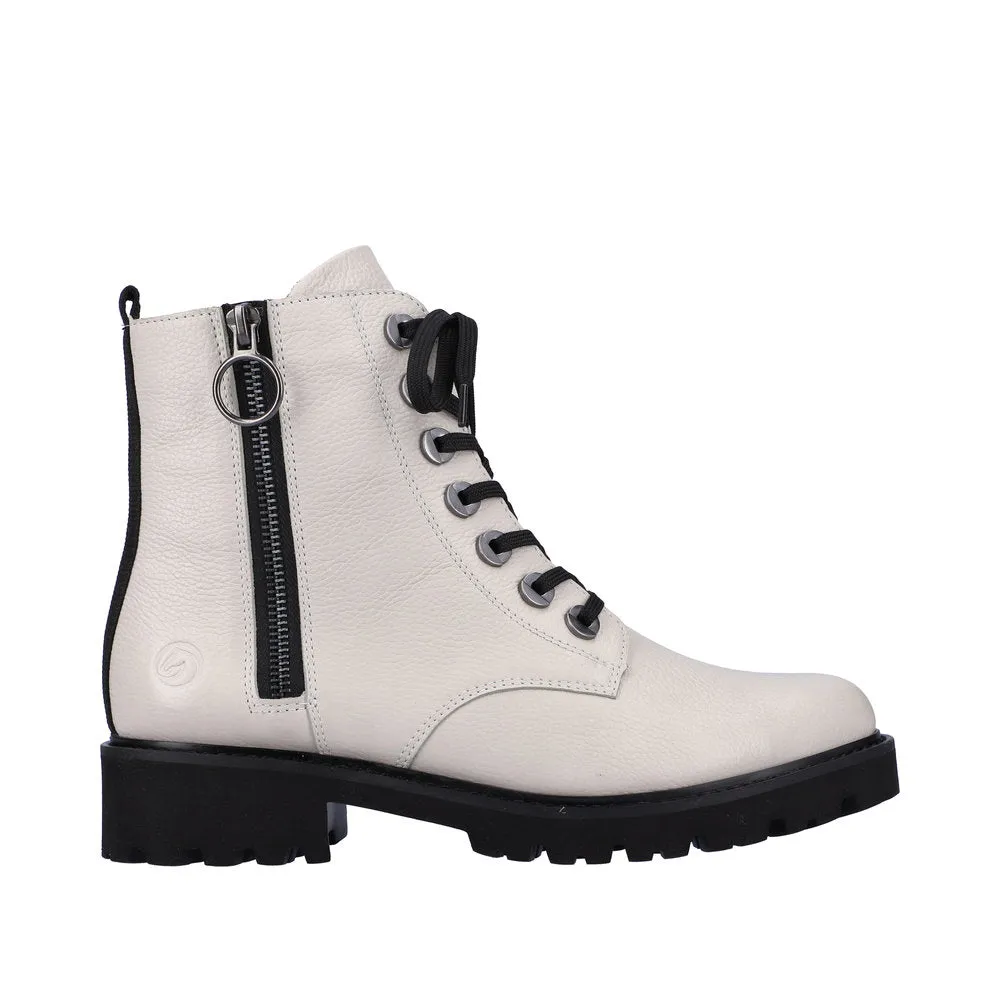 Remonte D8671-81 Ladies White Leather Zip & Lace Ankle Boots