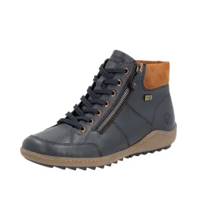 Remonte R1457-14 Ladies Navy Leather Water Resistant Zip & Lace Ankle Boots