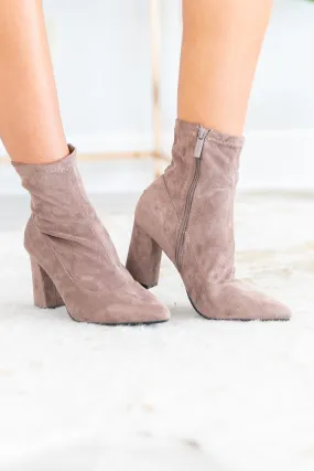 Run The World Taupe Brown Heeled Booties