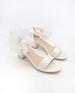 Satin Block Heel Wedding Sandals with Ophelia Flowers