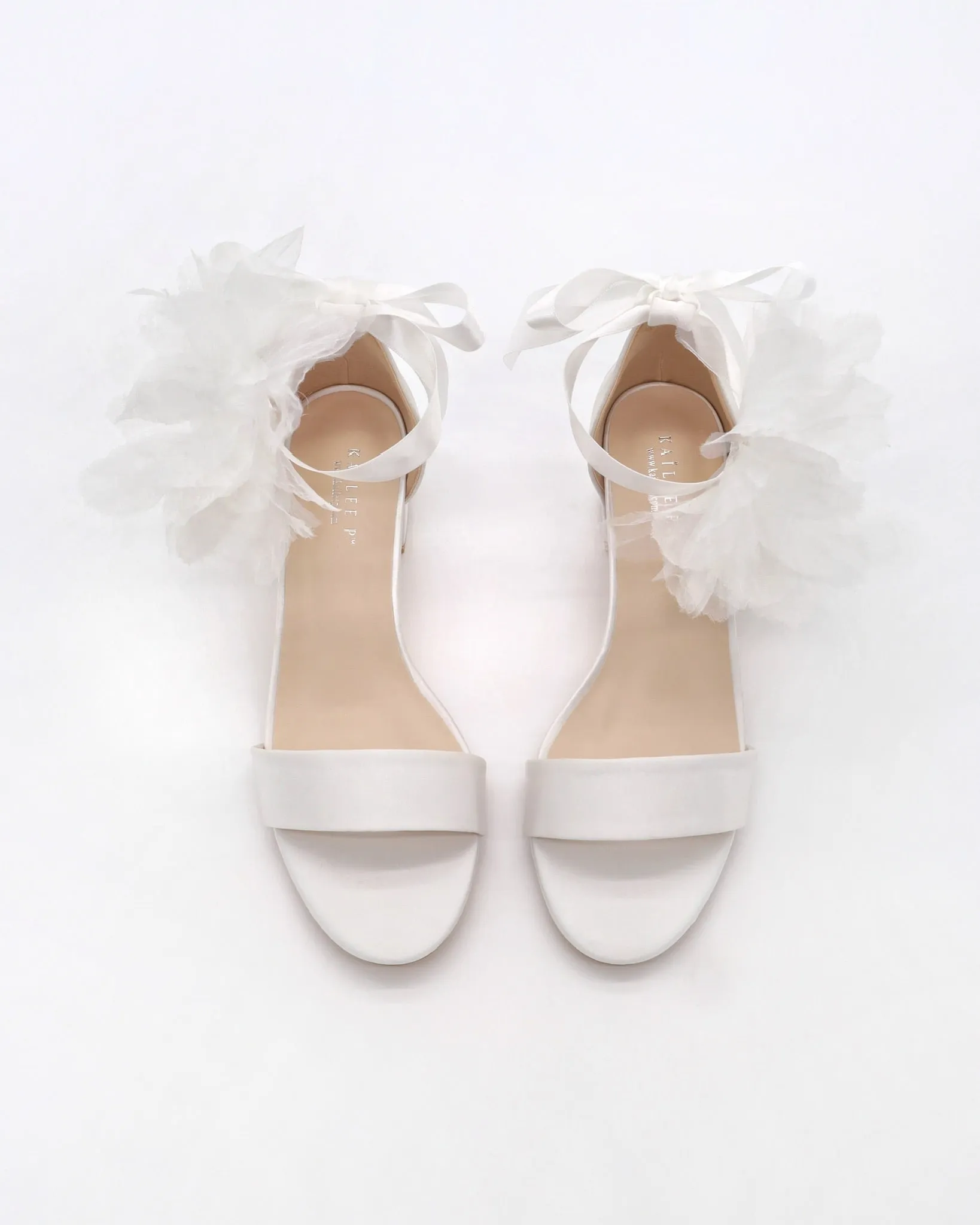 Satin Block Heel Wedding Sandals with Ophelia Flowers