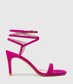 SELINA85 Fine Heel Ankle Wrap Sandal in Fuchsia Suede