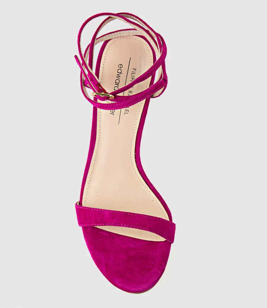 SELINA85 Fine Heel Ankle Wrap Sandal in Fuchsia Suede
