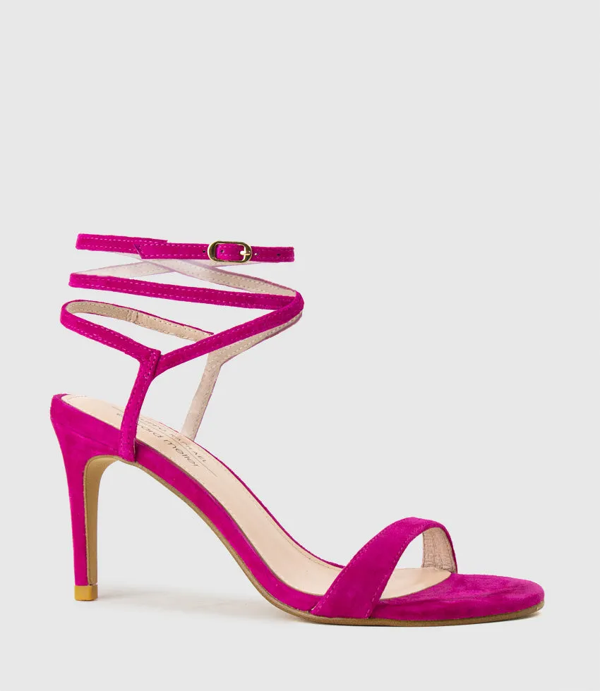 SELINA85 Fine Heel Ankle Wrap Sandal in Fuchsia Suede