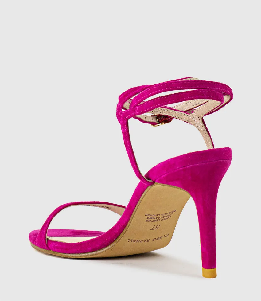 SELINA85 Fine Heel Ankle Wrap Sandal in Fuchsia Suede