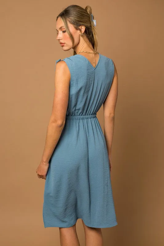 Sleeveless V-neck Shoulder Ruching Mini Dress *Multiple Colors*