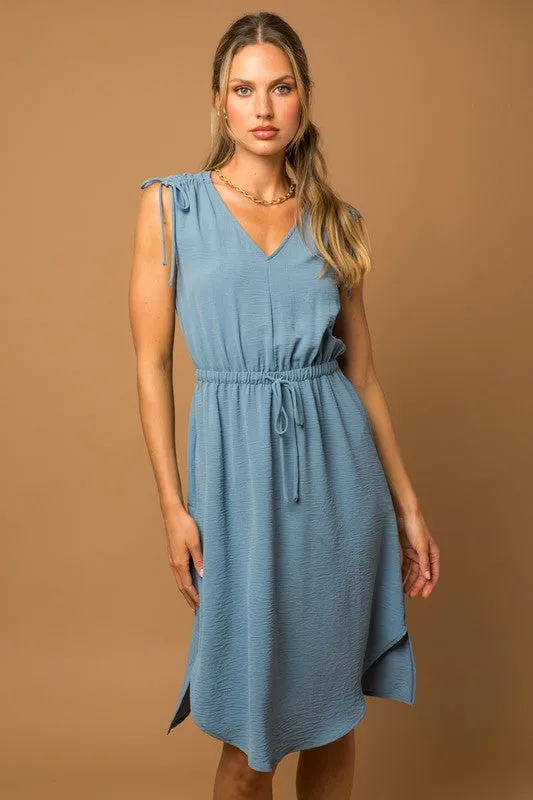 Sleeveless V-neck Shoulder Ruching Mini Dress *Multiple Colors*