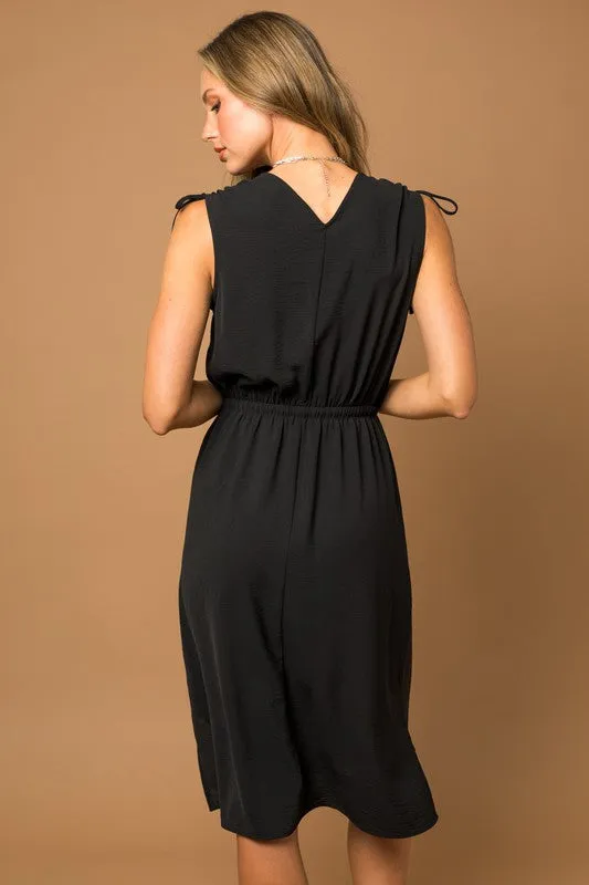 Sleeveless V-neck Shoulder Ruching Mini Dress *Multiple Colors*