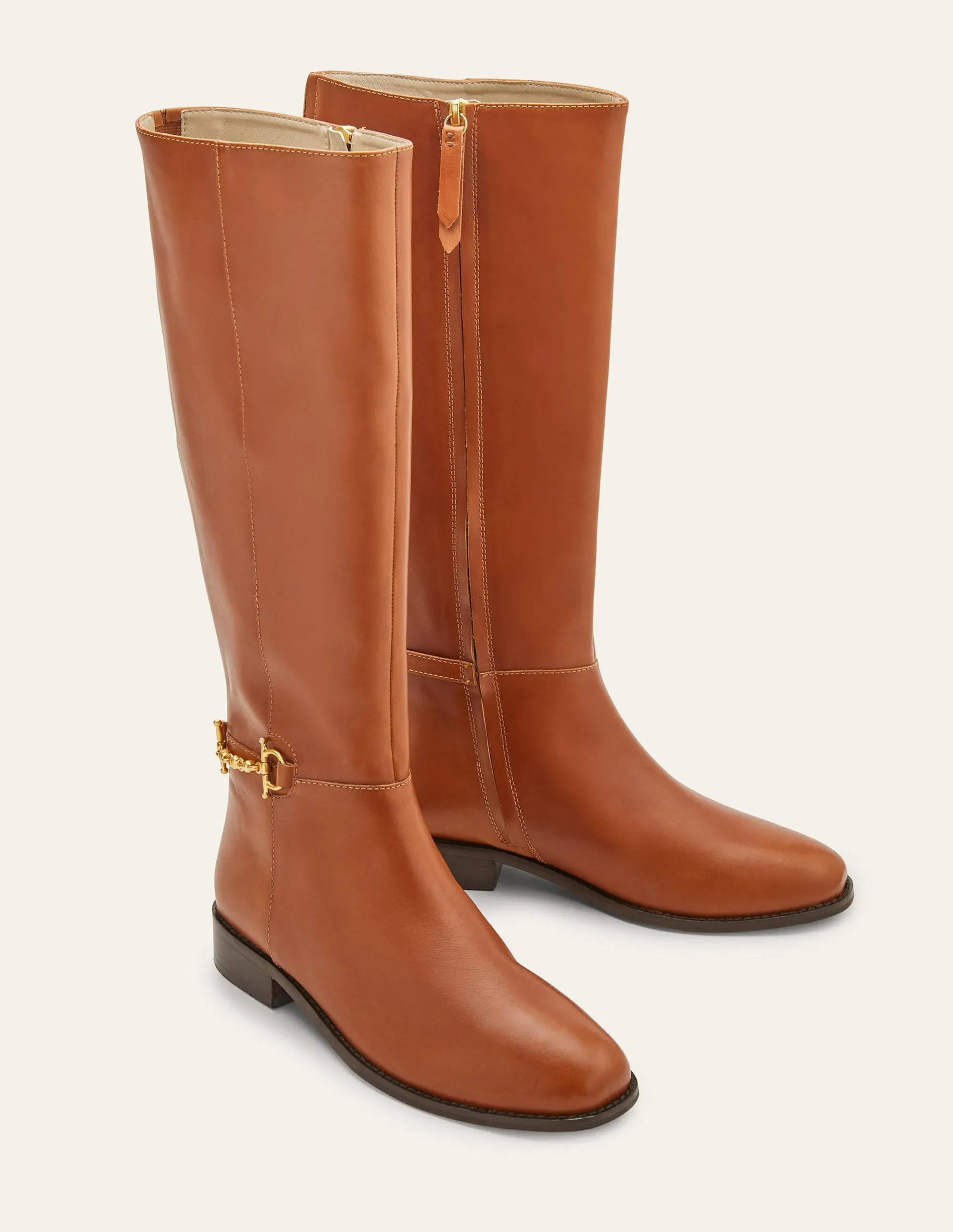 Snaffle Detail Riding Boots-Dark Tan