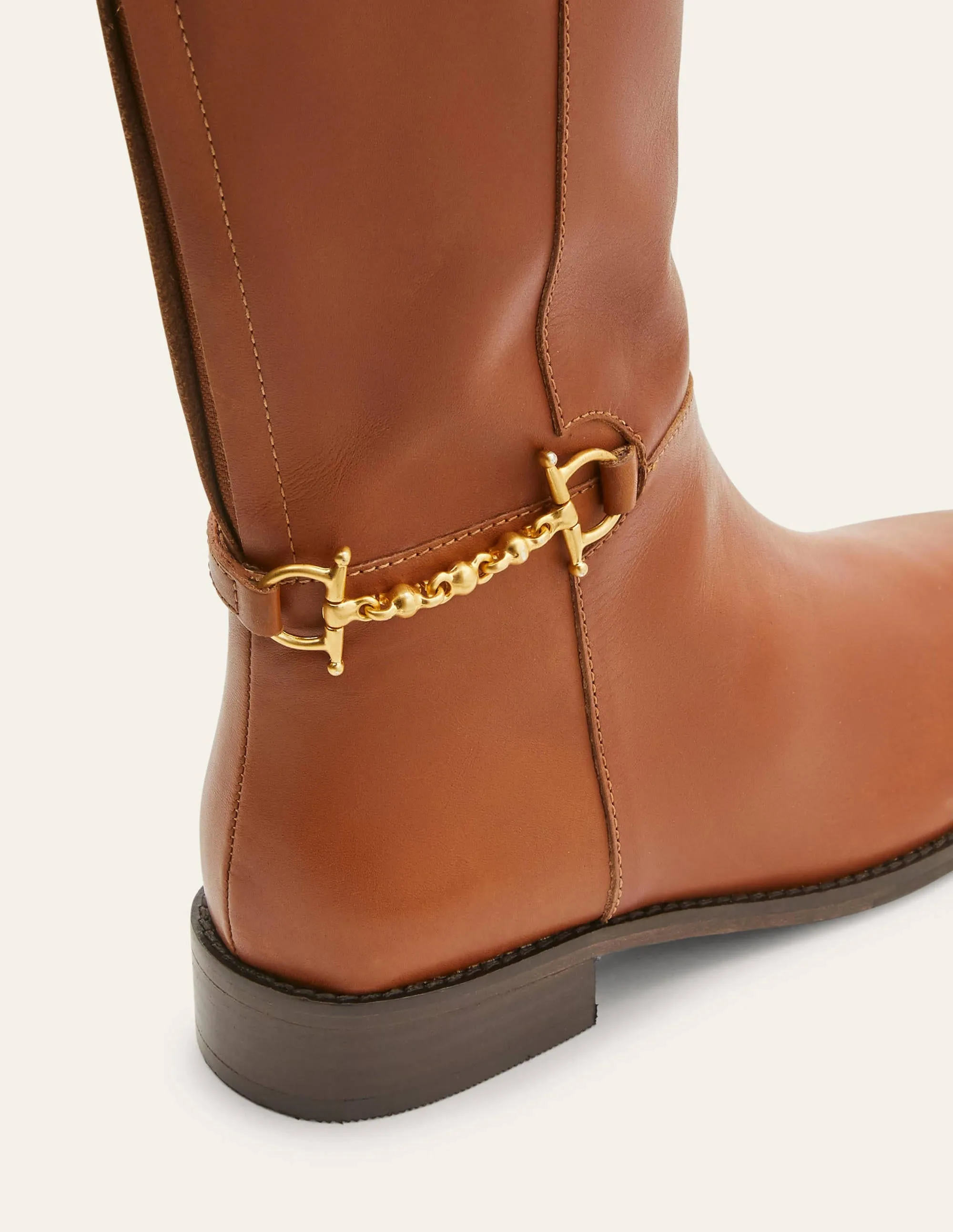 Snaffle Detail Riding Boots-Dark Tan