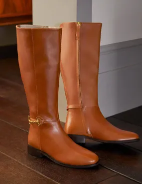 Snaffle Detail Riding Boots-Dark Tan
