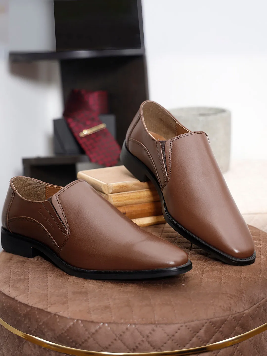 Tan Handmade Italian Leather Formal Slipons Shoes