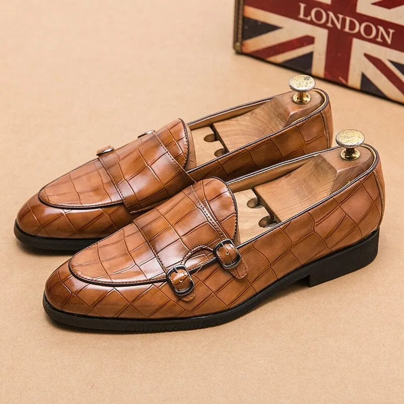 The Maddox Faux Croc Leather Monk Strap Penny Loafers - Multiple Colors