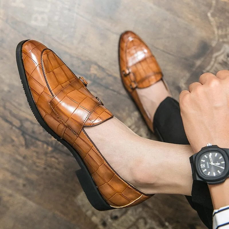 The Maddox Faux Croc Leather Monk Strap Penny Loafers - Multiple Colors