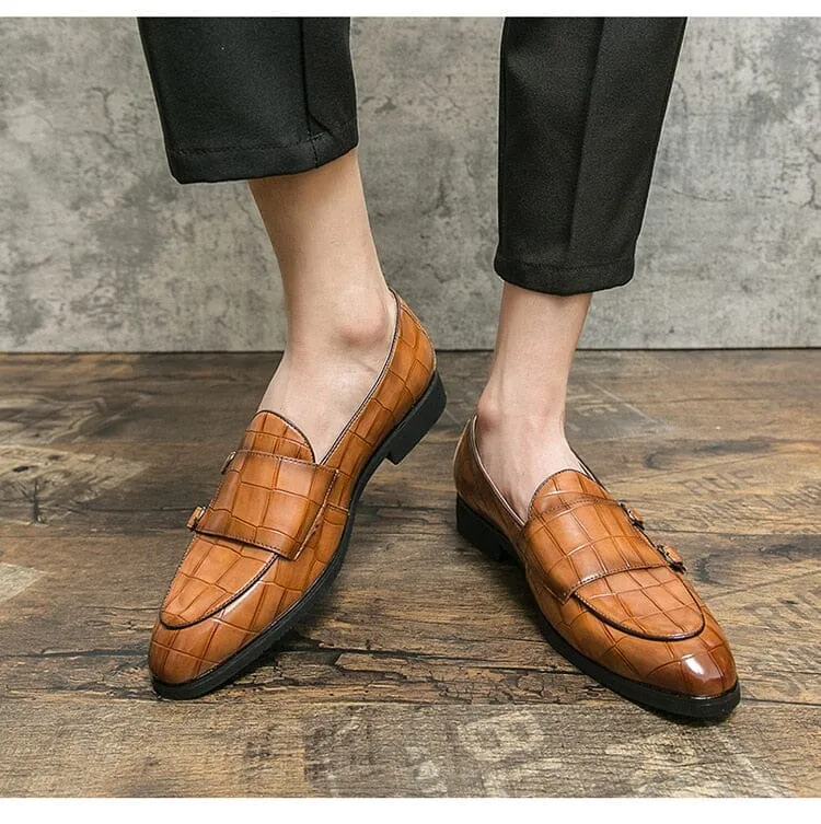 The Maddox Faux Croc Leather Monk Strap Penny Loafers - Multiple Colors