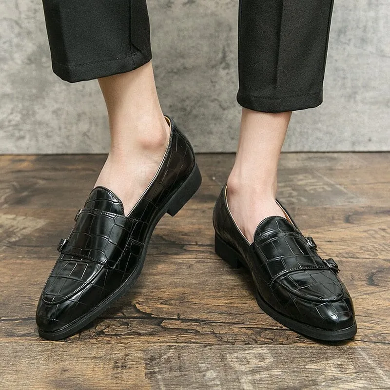 The Maddox Faux Croc Leather Monk Strap Penny Loafers - Multiple Colors