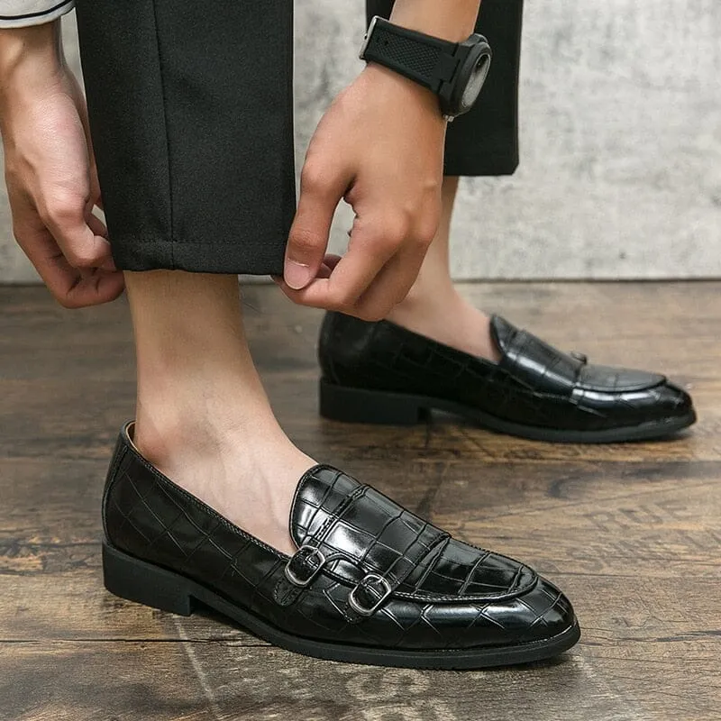 The Maddox Faux Croc Leather Monk Strap Penny Loafers - Multiple Colors