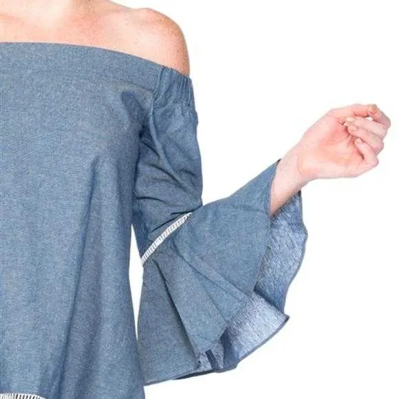 Top with Bell Sleeves Blue