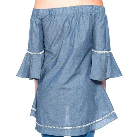 Top with Bell Sleeves Blue