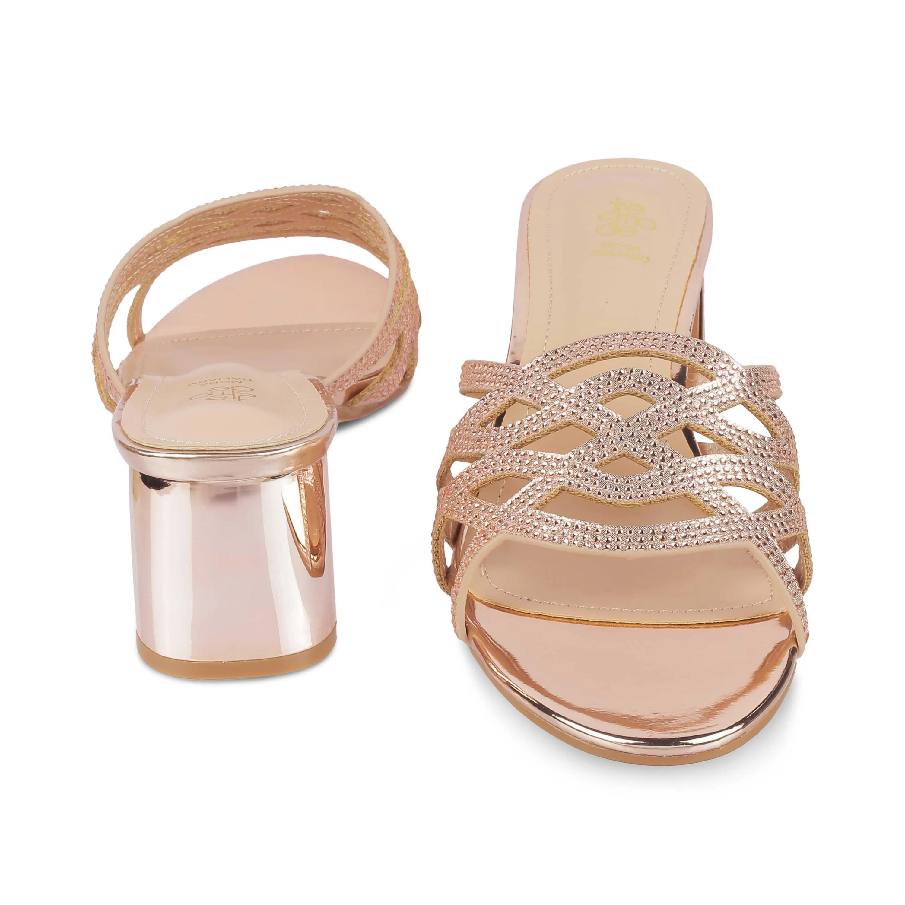 Tresmode Yas Champagne Women's Dress Block Heel Sandals