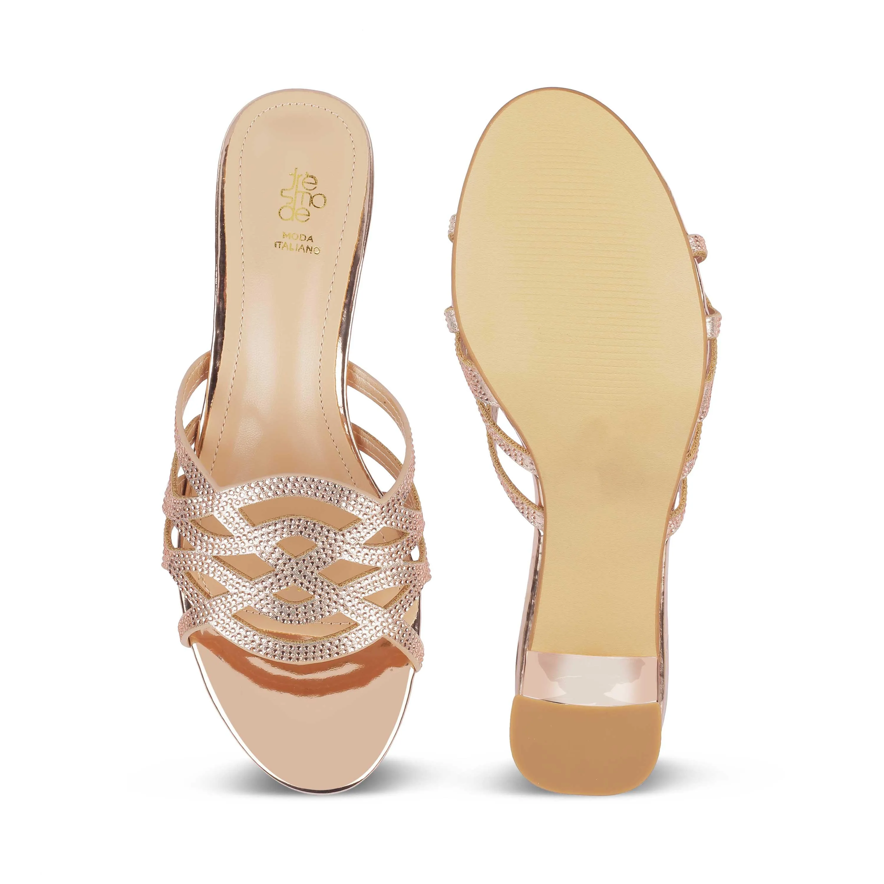 Tresmode Yas Champagne Women's Dress Block Heel Sandals