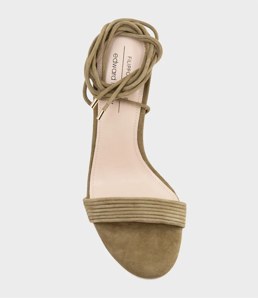 WISTERIA100 Ankle Tie Sandal in Camel Suede