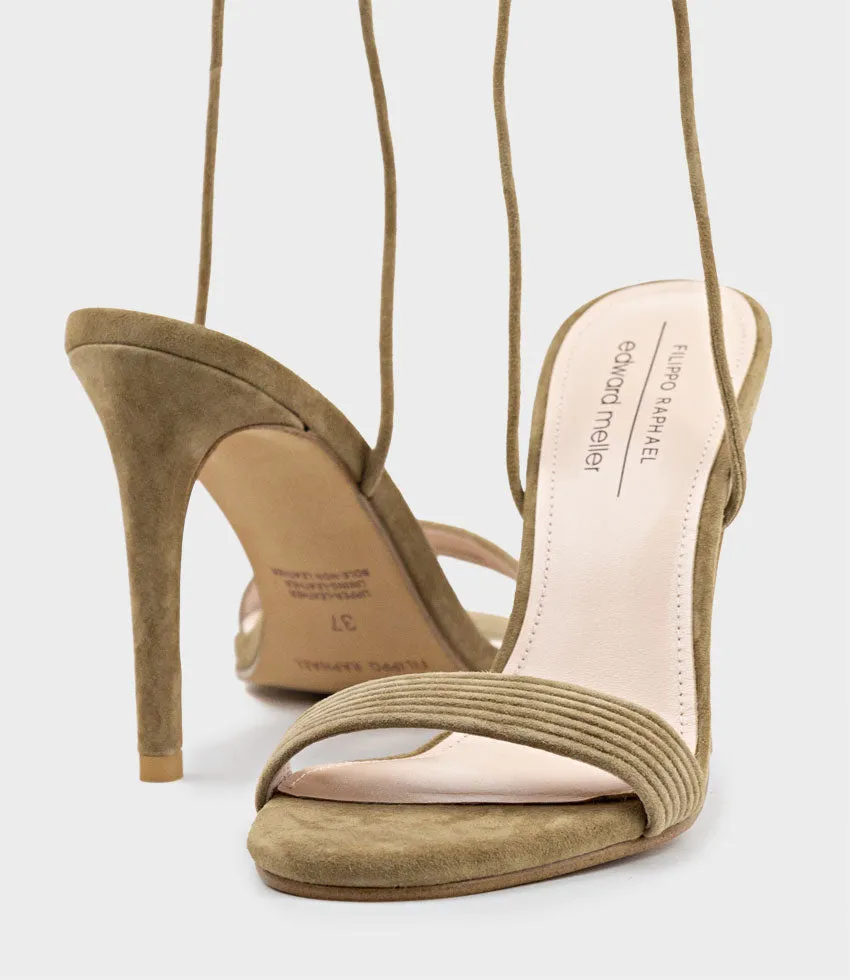 WISTERIA100 Ankle Tie Sandal in Camel Suede