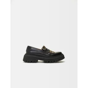 Women Platform Moccasins With Studs - Black
