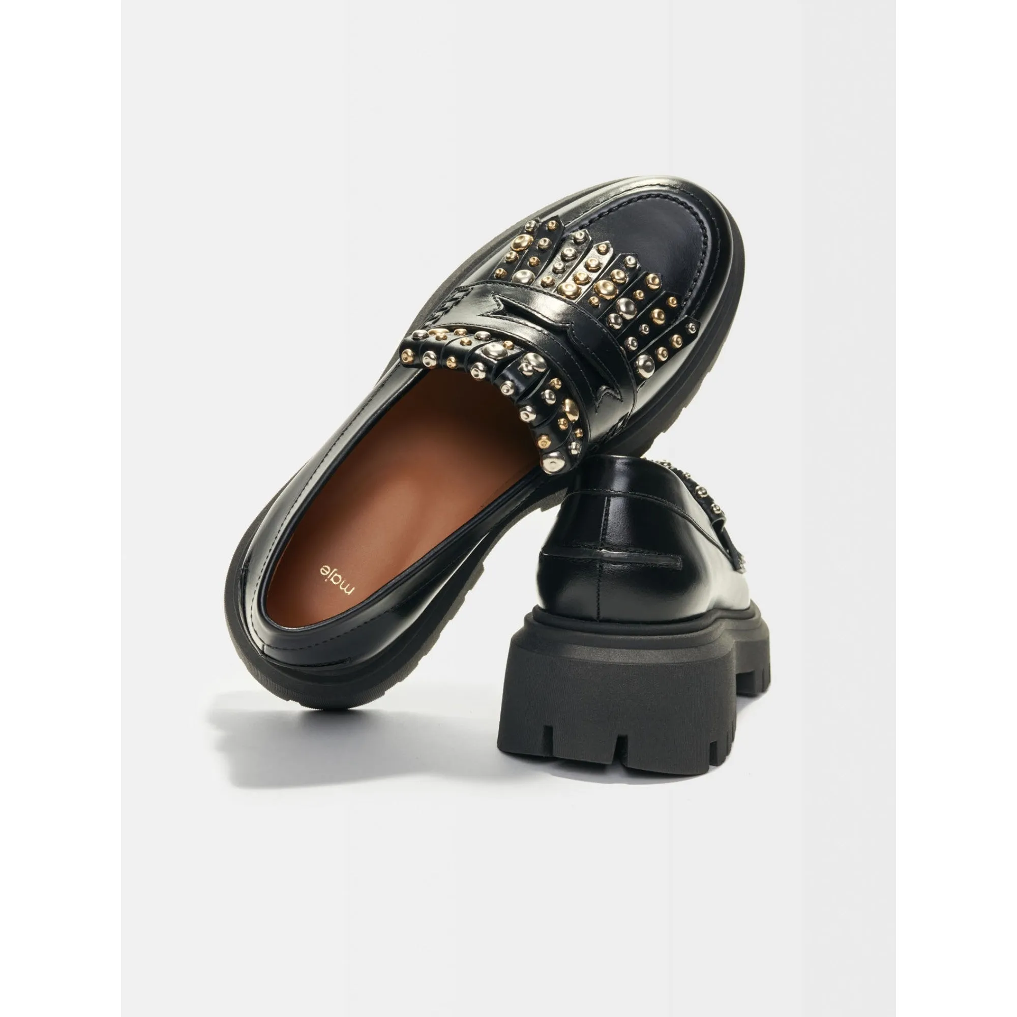 Women Platform Moccasins With Studs - Black